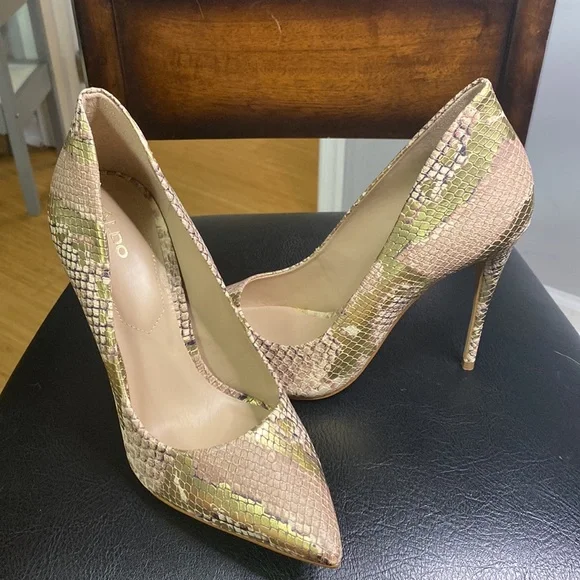 *ALDO* metallic stiletto snakeskin print heels ๐ NWOT - Picture 1 of 9